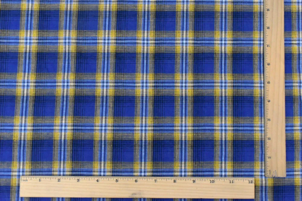 2 YD PC-Rare Blue-Yellow-Multi Plaid Polyester Voile Woven Fabric