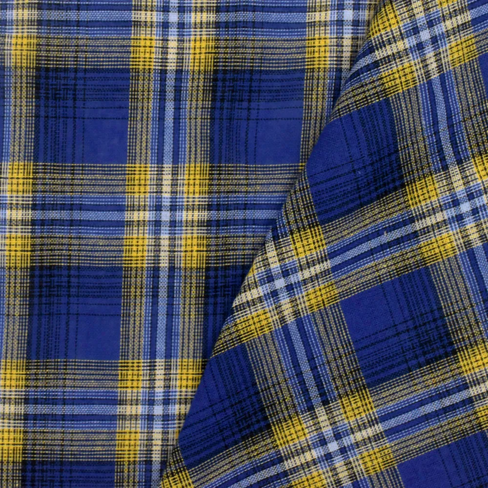 2 YD PC-Rare Blue-Yellow-Multi Plaid Polyester Voile Woven Fabric