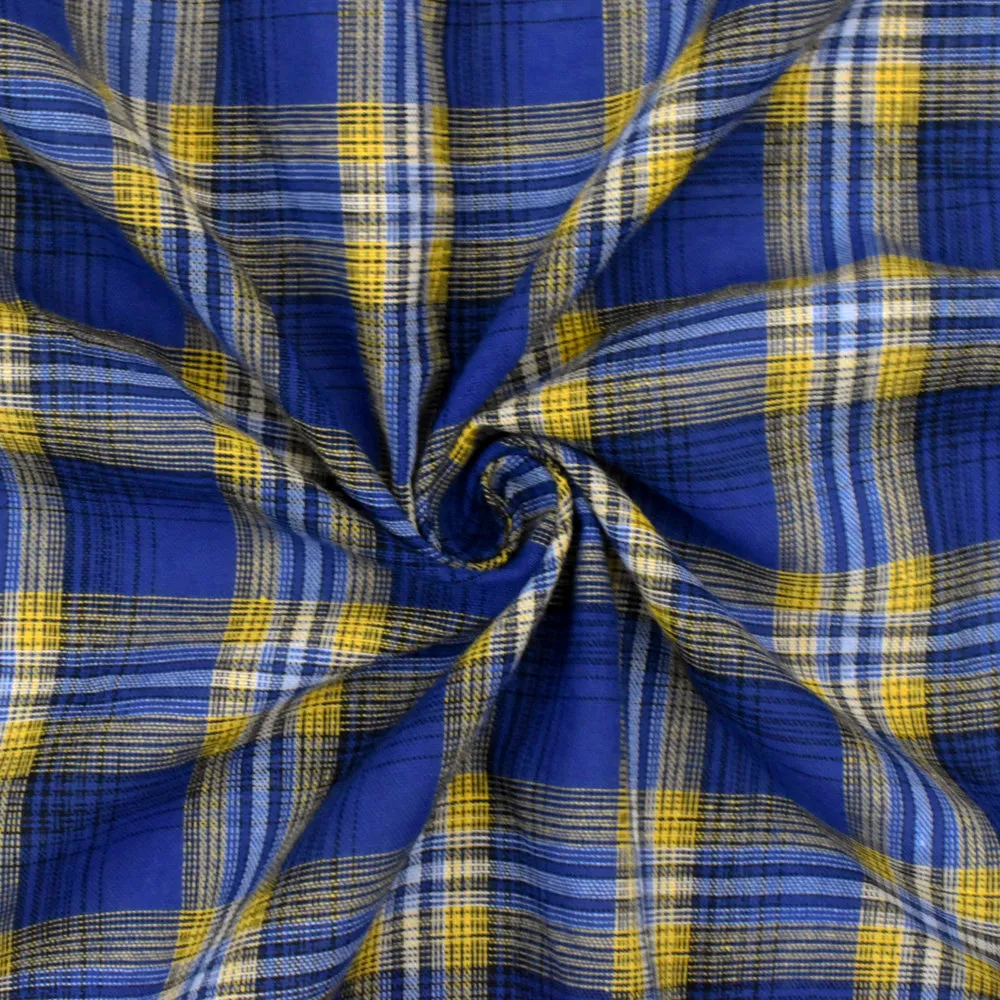 2 YD PC-Rare Blue-Yellow-Multi Plaid Polyester Voile Woven Fabric