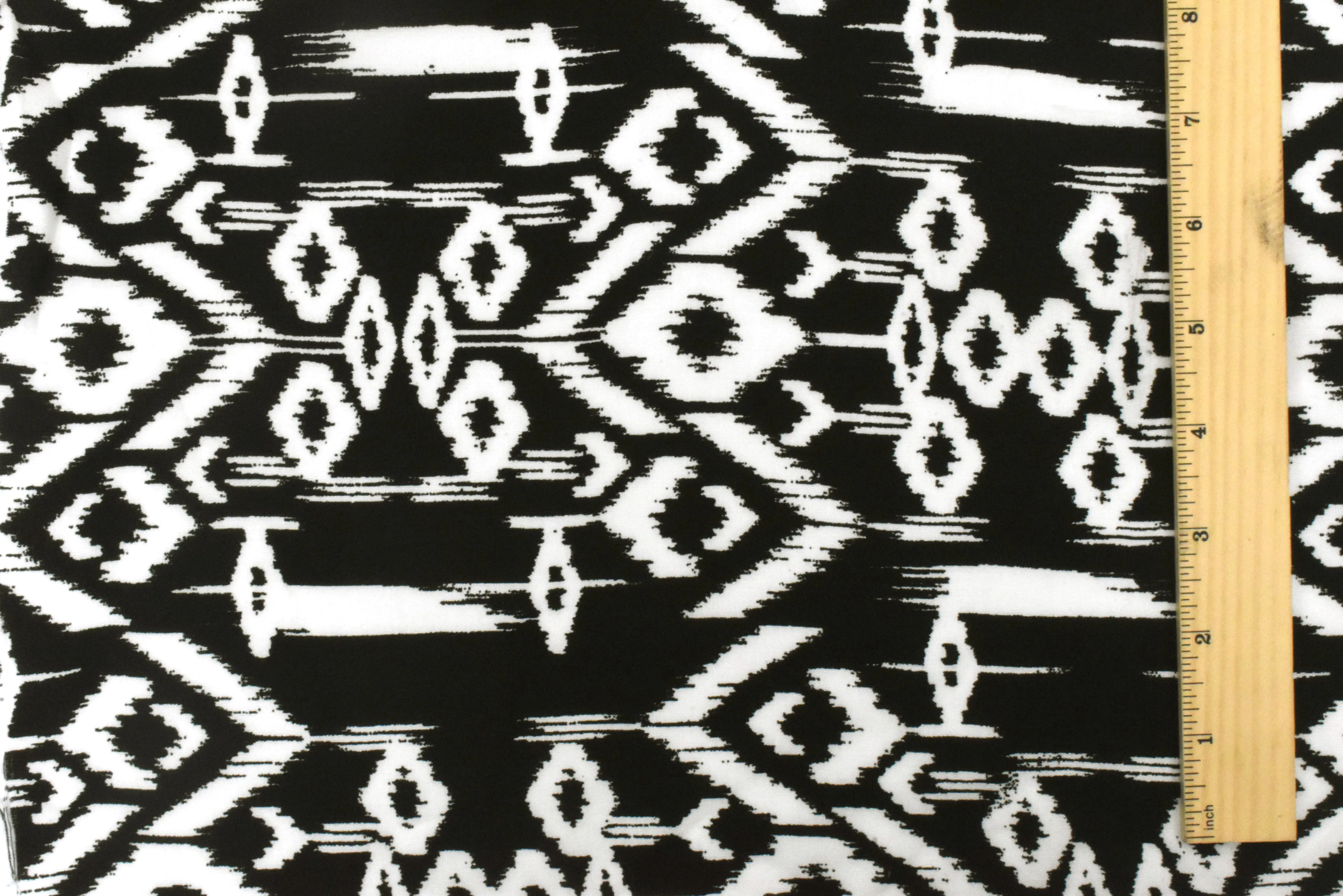 Basic Black-White Ikat Aztec Printed Rayon Challis Woven Fabric