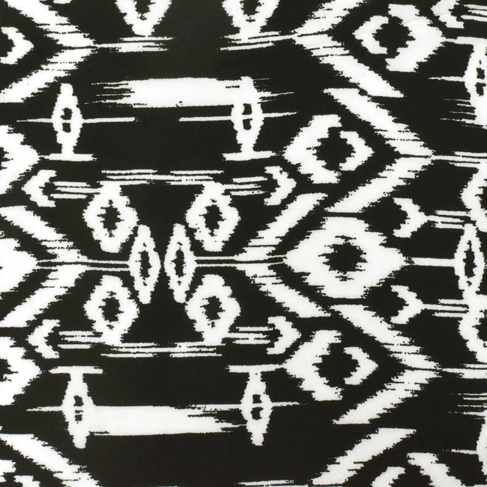 Basic Black-White Ikat Aztec Printed Rayon Challis Woven Fabric