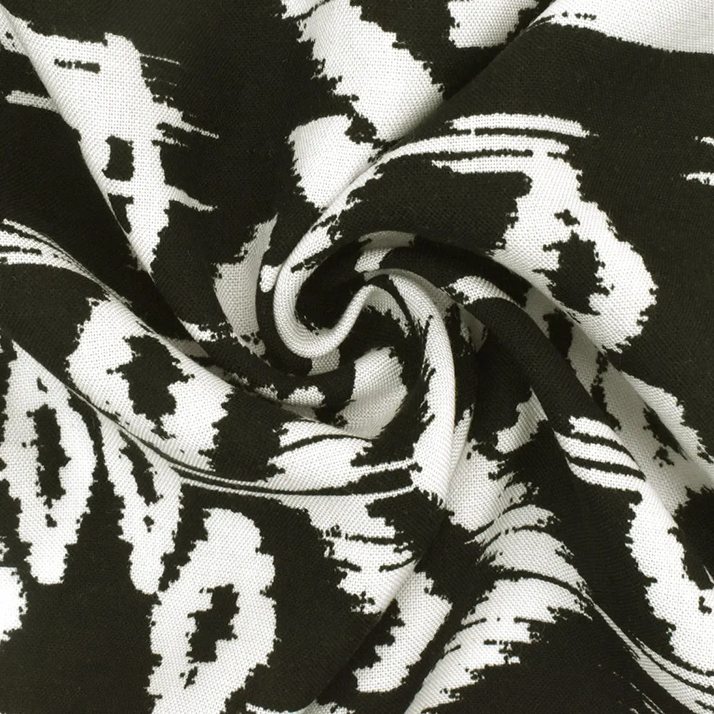 Basic Black-White Ikat Aztec Printed Rayon Challis Woven Fabric