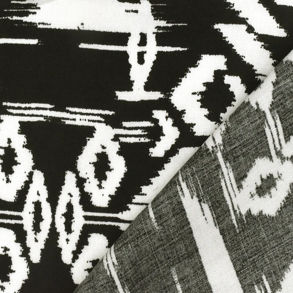 Basic Black-White Ikat Aztec Printed Rayon Challis Woven Fabric