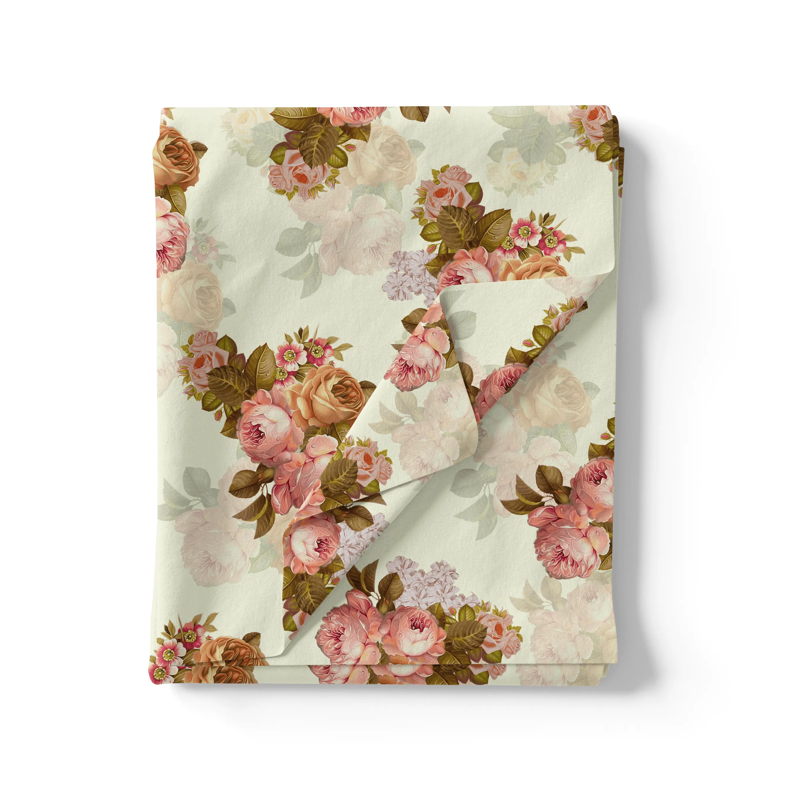 Beautiful Floral Golden Roses With Shiny Digital Printed Fabric - Poly Muslin