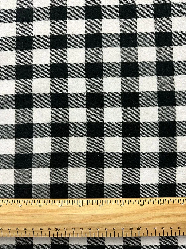 Black and White Buffalo Plaid Yarn Dyed Flannel Fabric