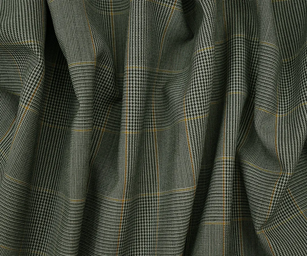 Black-Gray-Dijon Poly-Wool Check Glen Plaid Woven Suiting Fabric