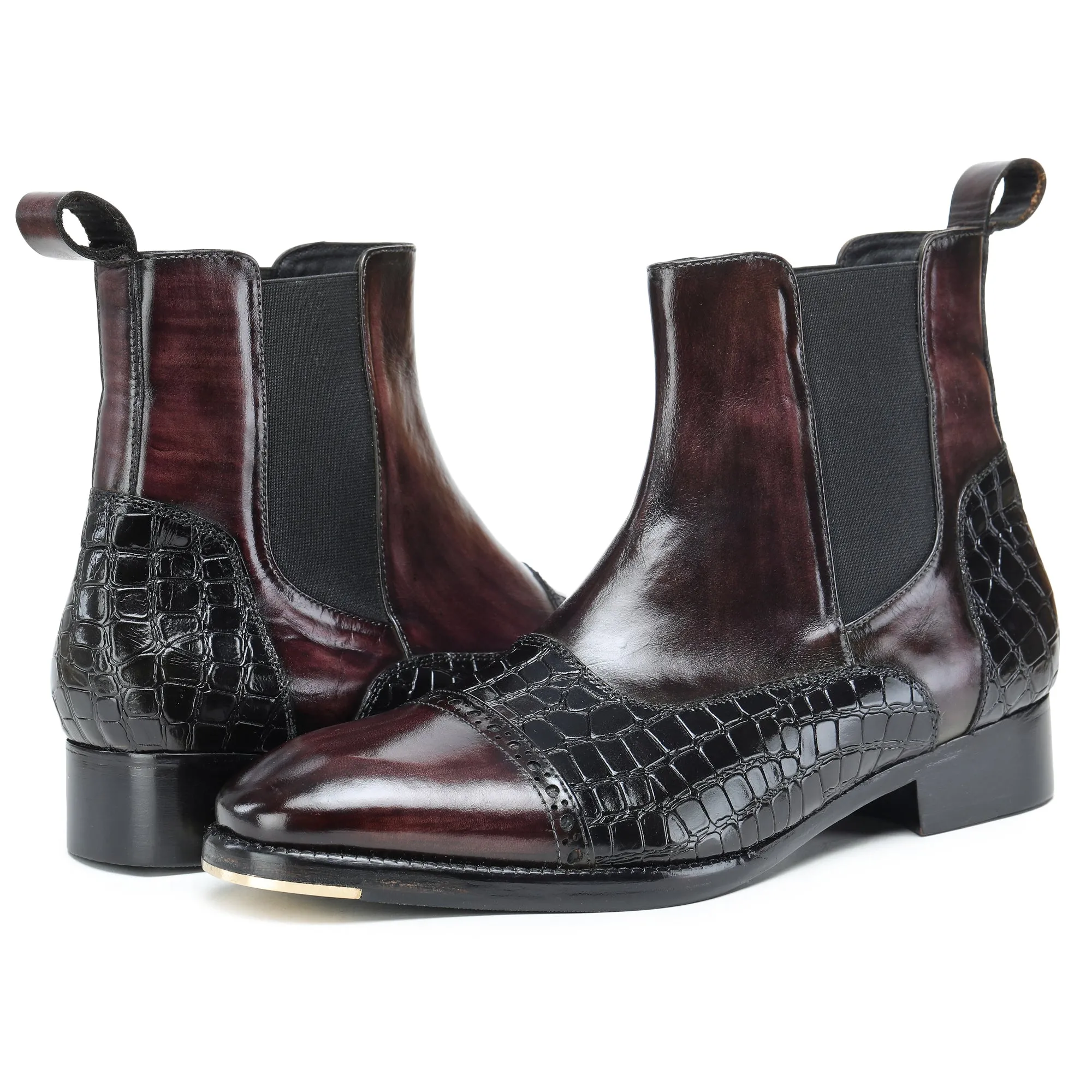 Captoe Chelsea Boots- Croc Dark Brown