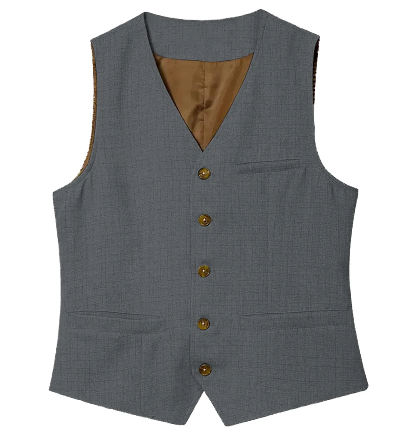 Casual Single Breasted V Neck Linen Men Waistcoat