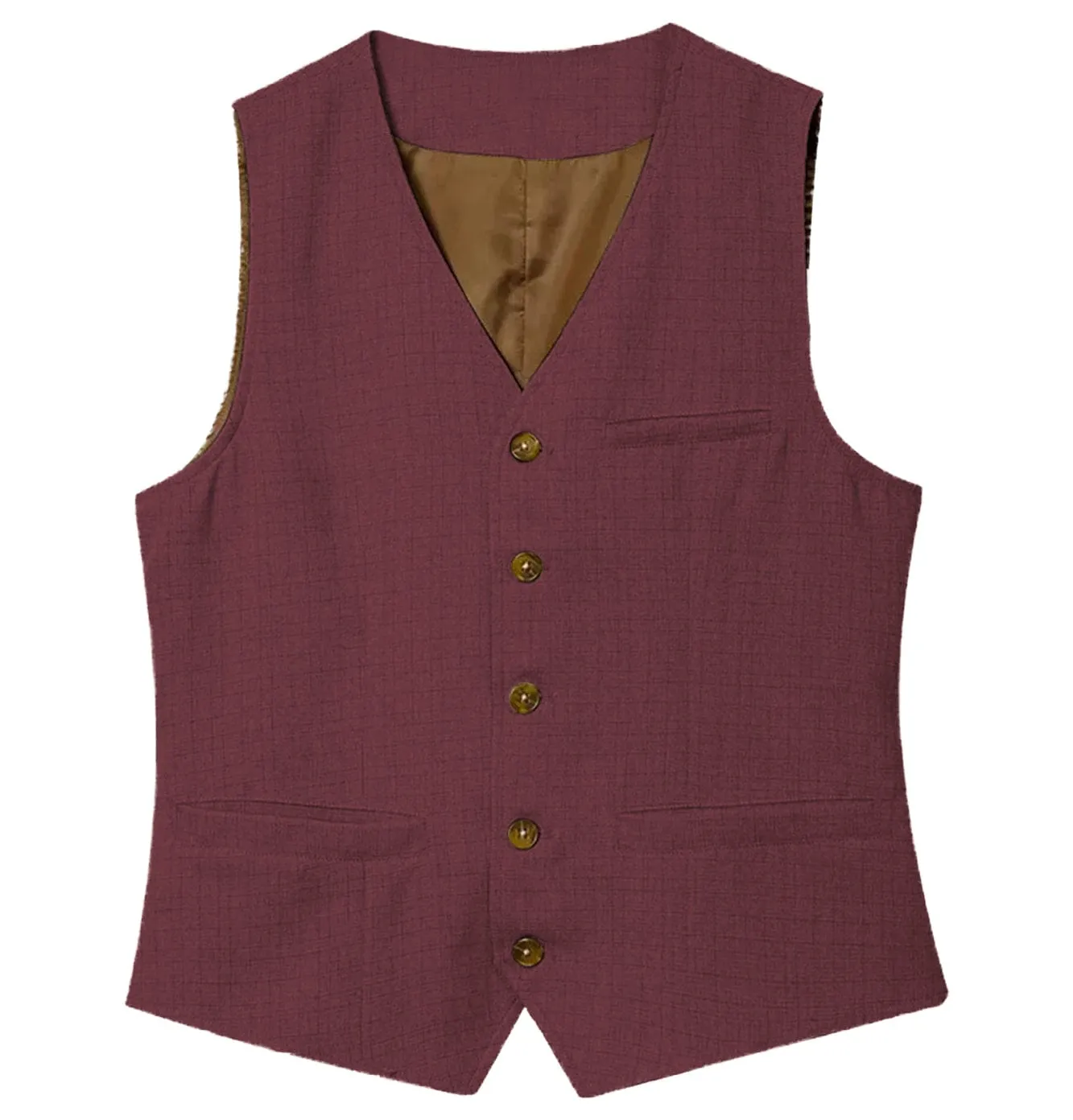 Casual Single Breasted V Neck Linen Men Waistcoat