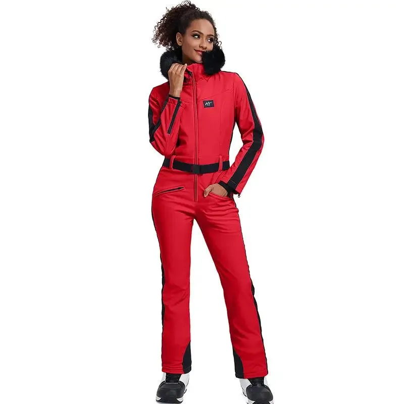 Chic One-piece Ski Suits Women Slim Fit Snowsuits