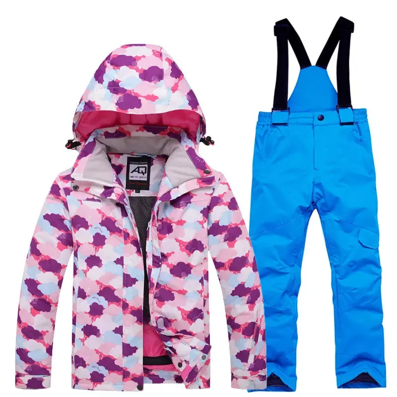 Children Printed Insulated Skiing Jackets & Trousers Suits