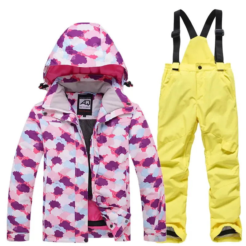 Children Printed Insulated Skiing Jackets & Trousers Suits