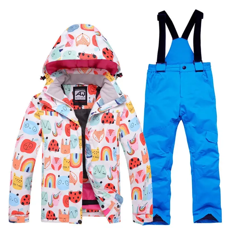 Children Printed Insulated Skiing Jackets & Trousers Suits