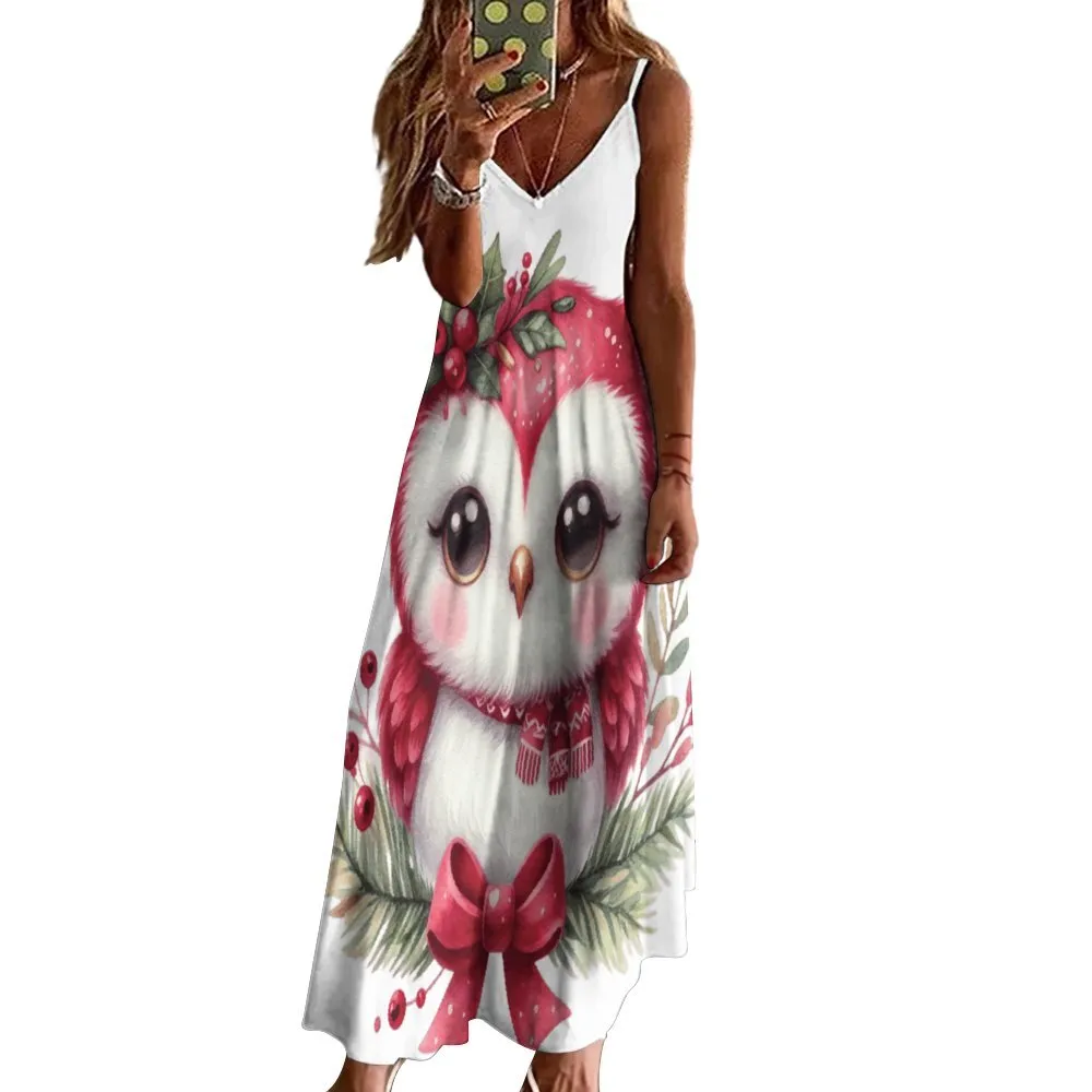 Christmas Owl Spaghetti Strap Ankle-Length Dress Long dress