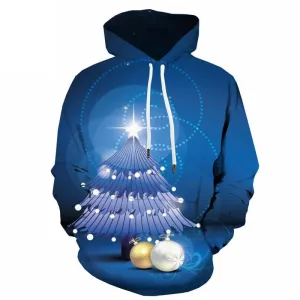 Christmas Sweatshirts men Christmas Tree Sweatshirt Printed Blue Hooded Casual New Year Hoody Anime Galaxy 3d Printed