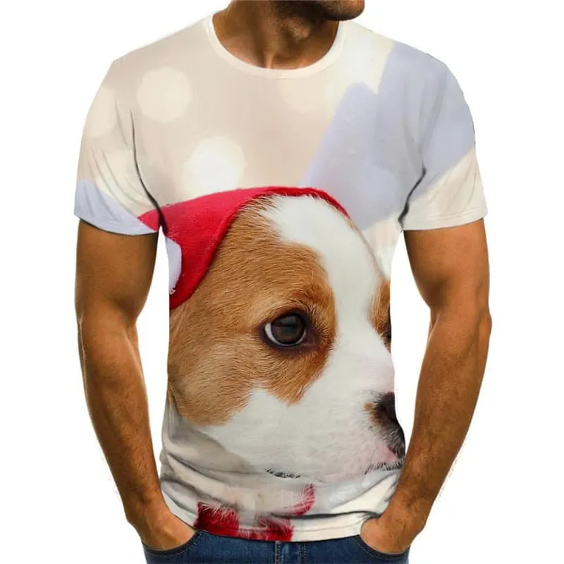 Christmas T shirts Men Animal Tshirts Novelty New Year Tshirt Printed Dog T-shirts 3d