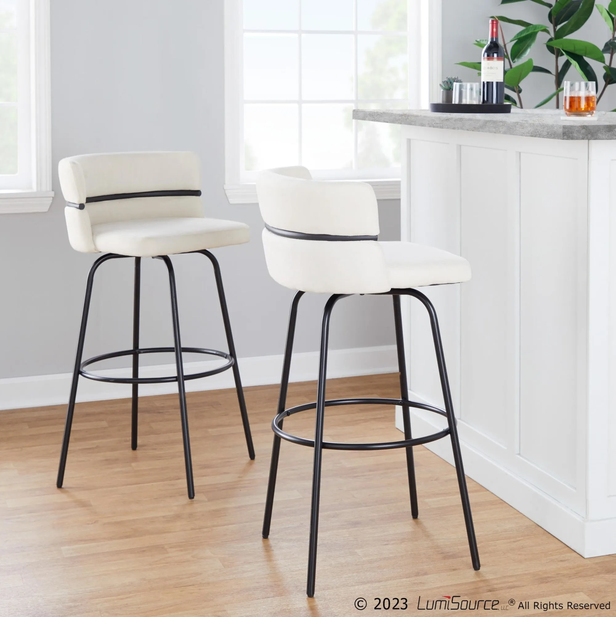 Cinch Claire 30" Fixed-Height Barstool - Set of 2 By LumiSource - B30-CINCH-CLARZQ2 BKBKCR2