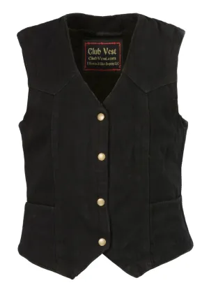 Club Vest CVL4000 Women's Black Denim Motorcycle V-Neck Vest with Conceal & Carry Pockets