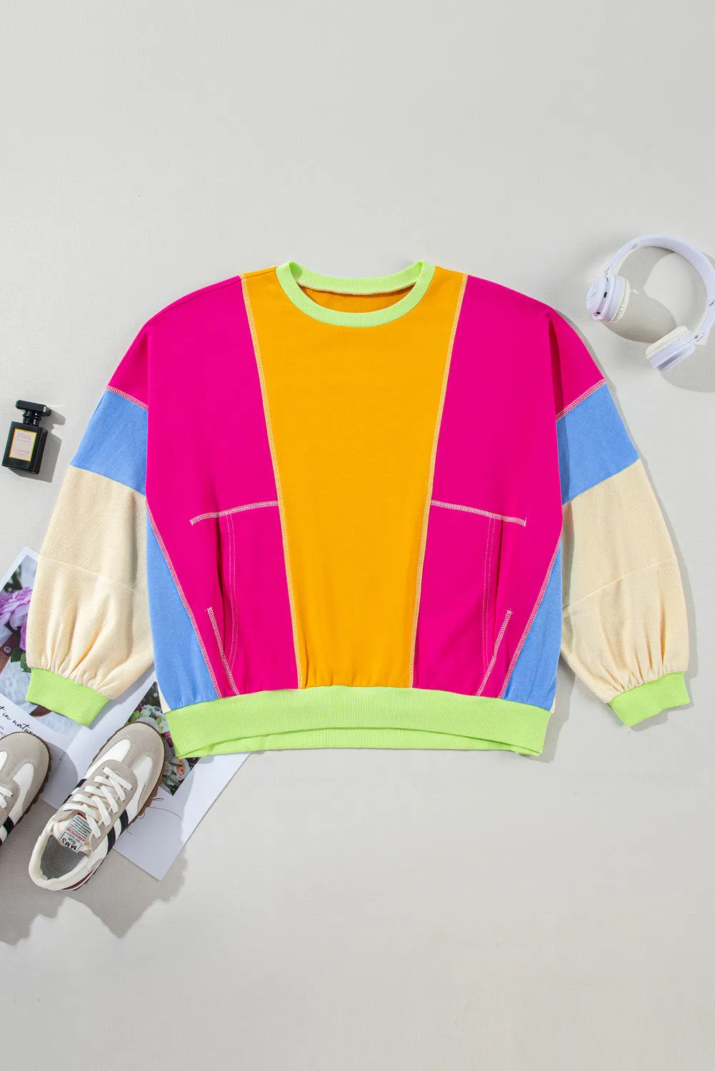 Colorblock Reverse Seam Sweatshirt Plus Size