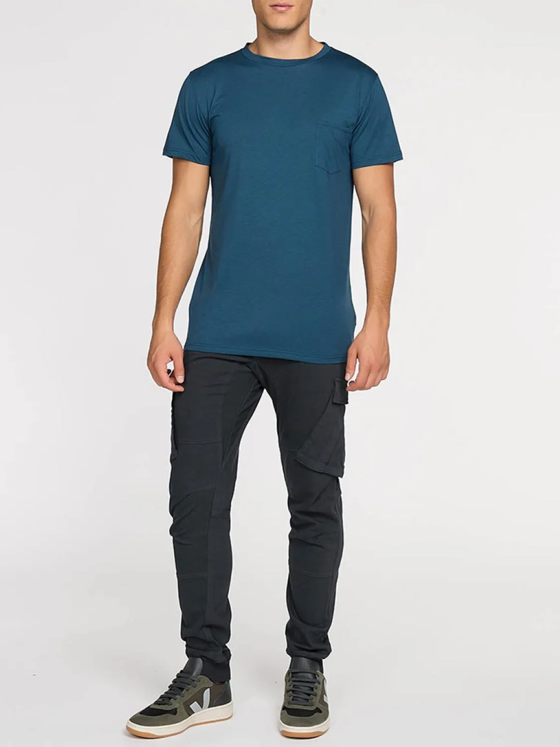 Crew Neck Modal-Blend Pocket T-shirt Blueberry