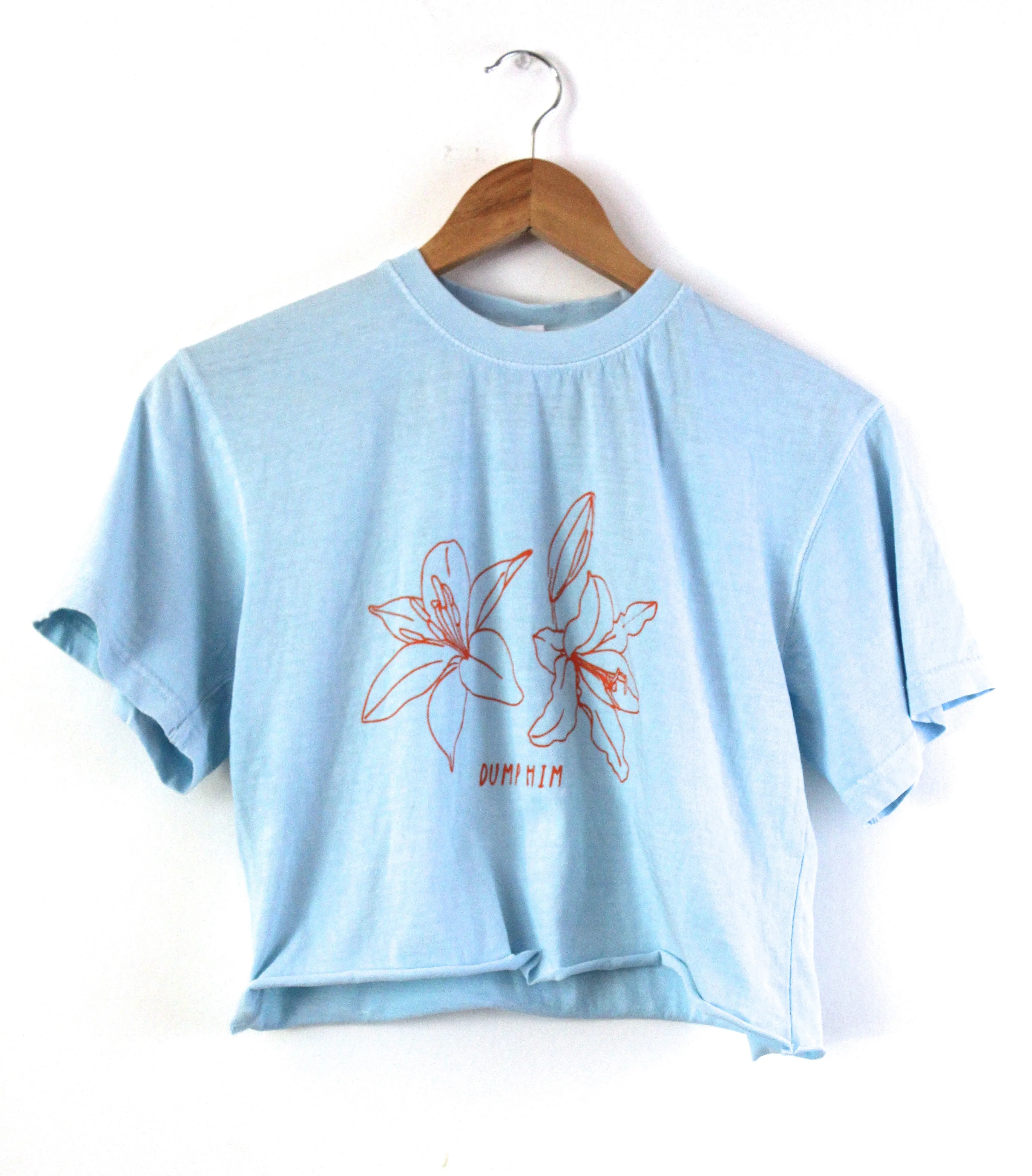 Dump Him Lilies Oversized Graphic Light Blue Cropped Unisex Tee