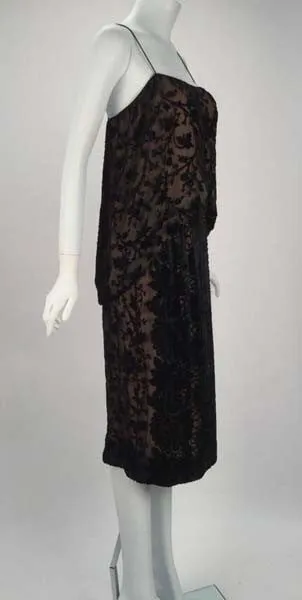 Early 1980s Holly Harp Black Silk Burnout Camisole and Skirt Ensemble