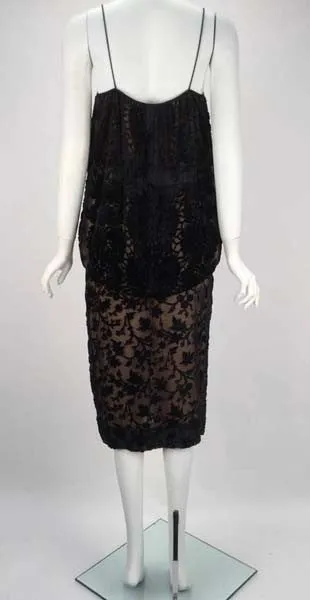 Early 1980s Holly Harp Black Silk Burnout Camisole and Skirt Ensemble