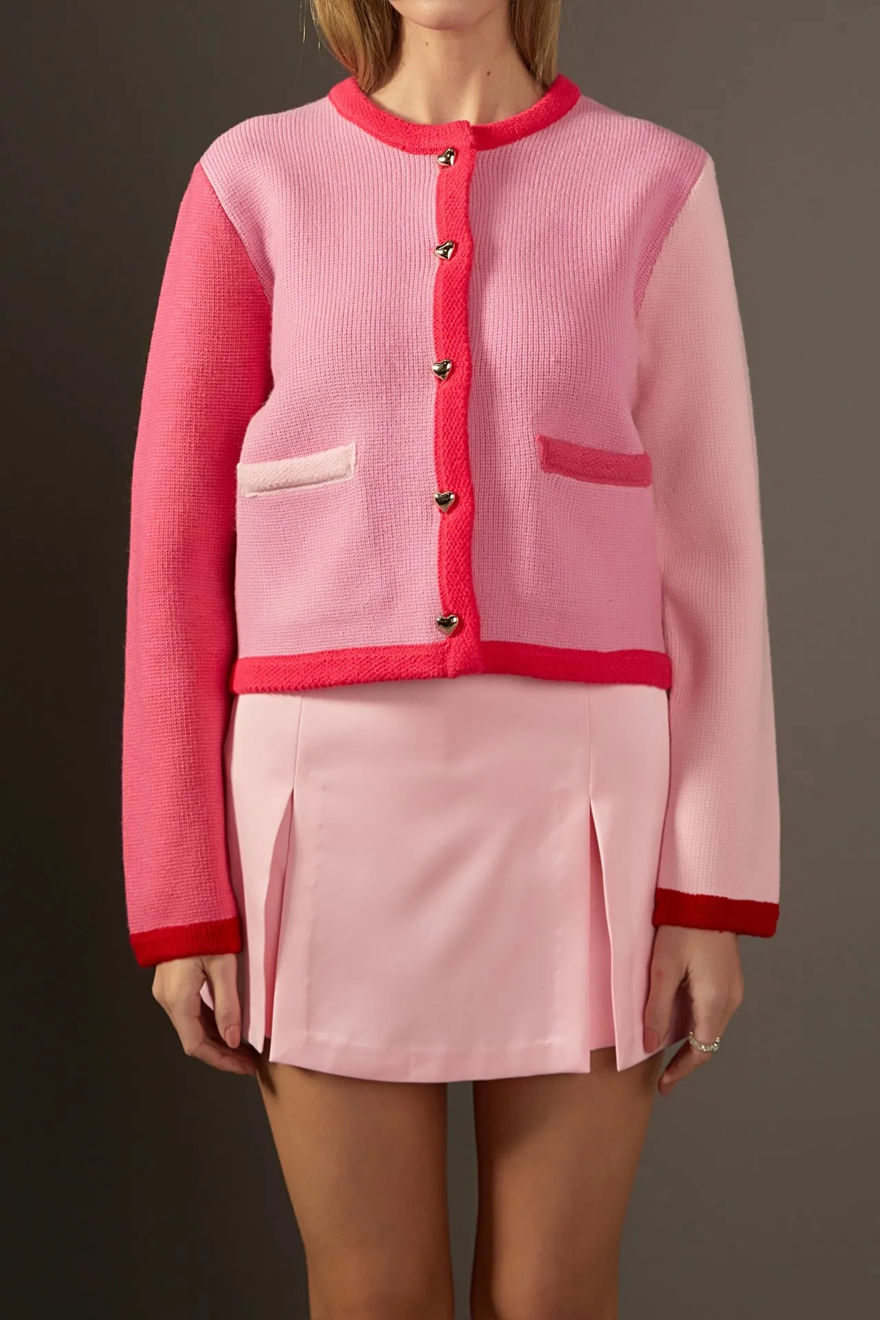 English Factory - Pink Color Block Sweater Cardigan