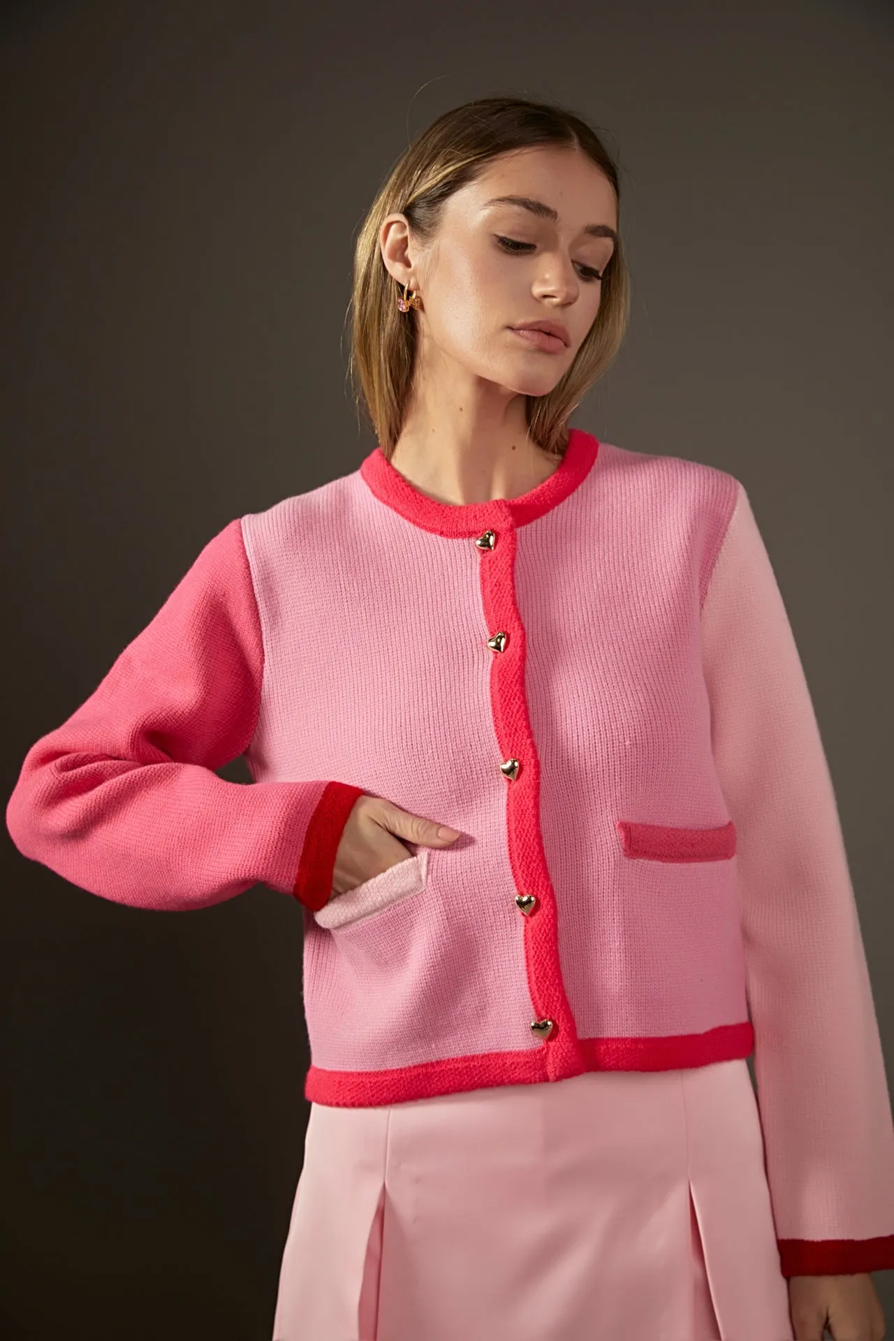 English Factory - Pink Color Block Sweater Cardigan