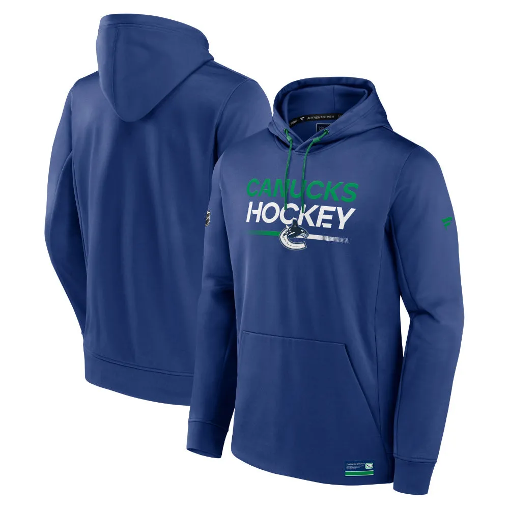 FANATICS VANCOUVER CANUCKS AUTHENTIC PRO ADULT NAVY PULLOVER HOODIE