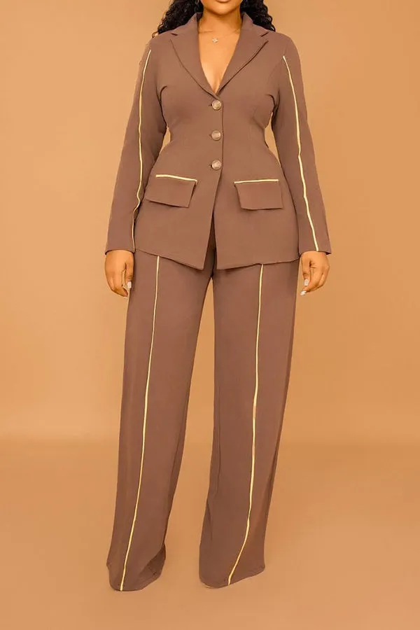 Fashion Colorblock Seam Blazer & Trousers Set