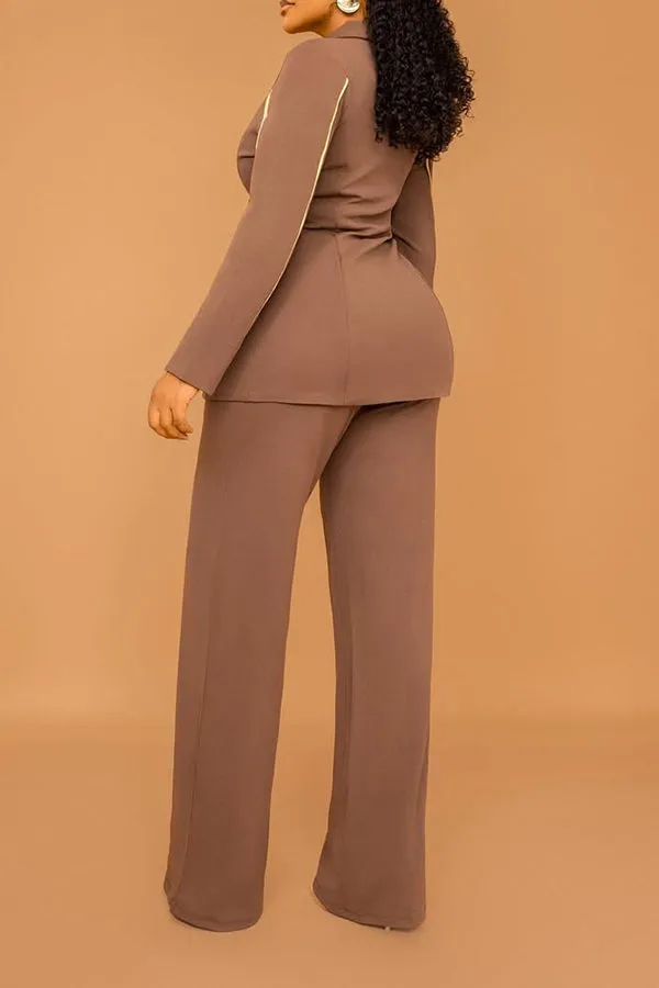 Fashion Colorblock Seam Blazer & Trousers Set