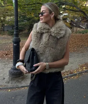 Faux Fur Loose Sleeveless Jacket