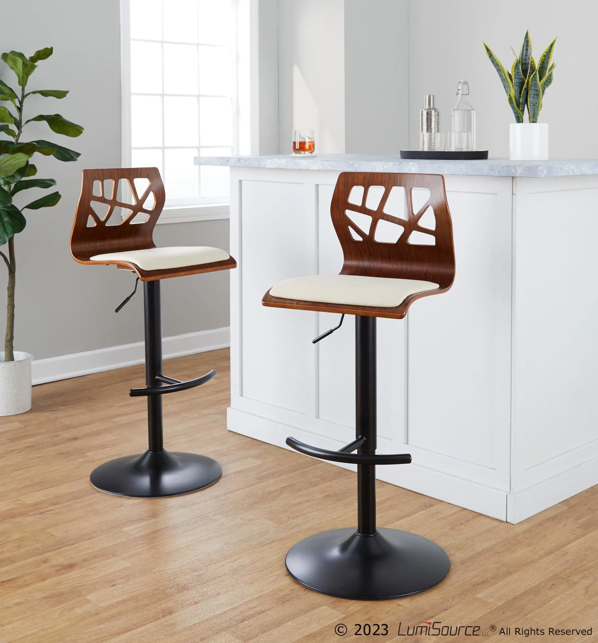 Folia Adjustable Barstool - Set of 2 By LumiSource - BS-FOLIAPU-RT2 BKNACR2