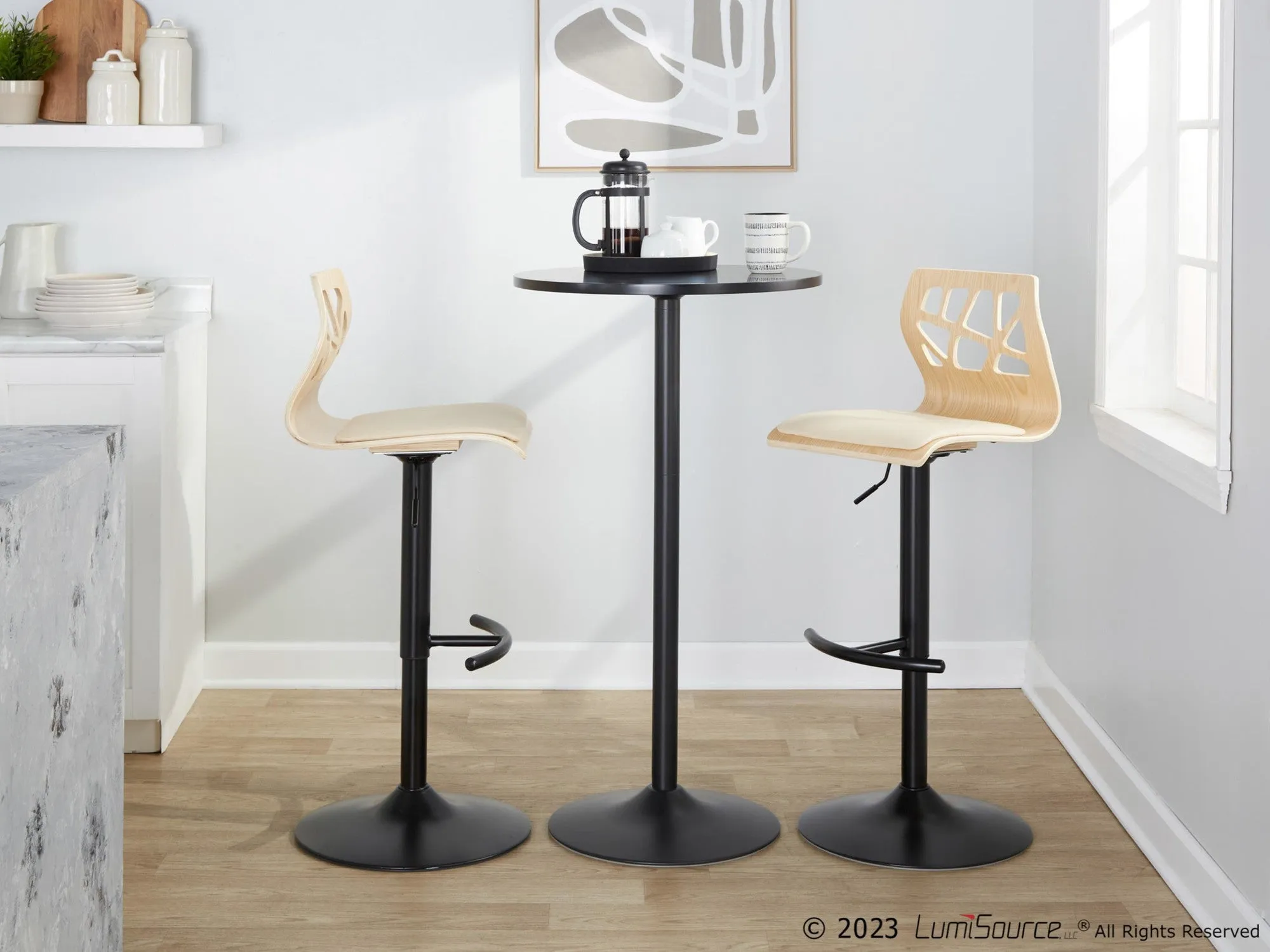 Folia Adjustable Barstool - Set of 2 By LumiSource - BS-FOLIAPU-RT2 BKNACR2