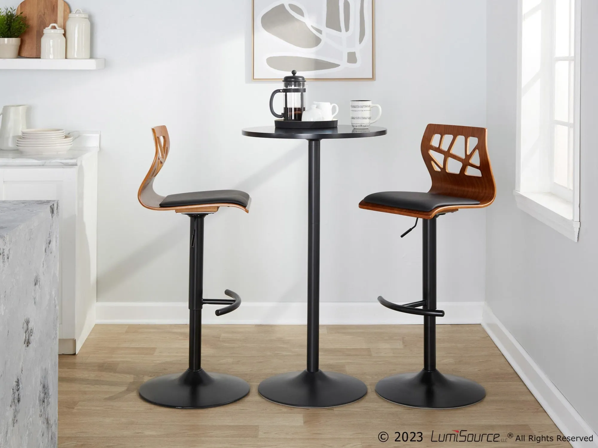 Folia Adjustable Barstool - Set of 2 By LumiSource - BS-FOLIAPU-RT2 BKNACR2