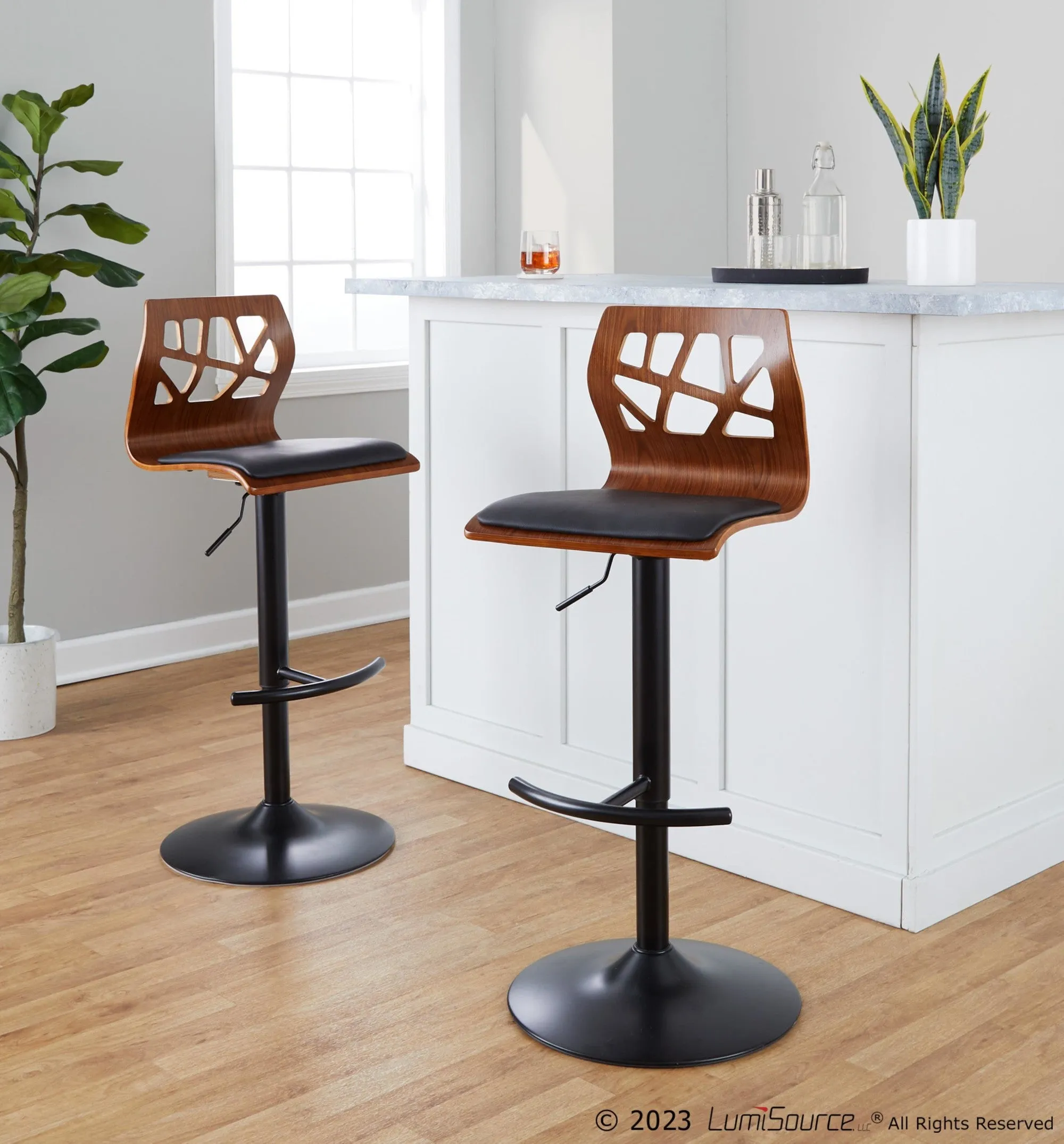 Folia Adjustable Barstool - Set of 2 By LumiSource - BS-FOLIAPU-RT2 BKNACR2