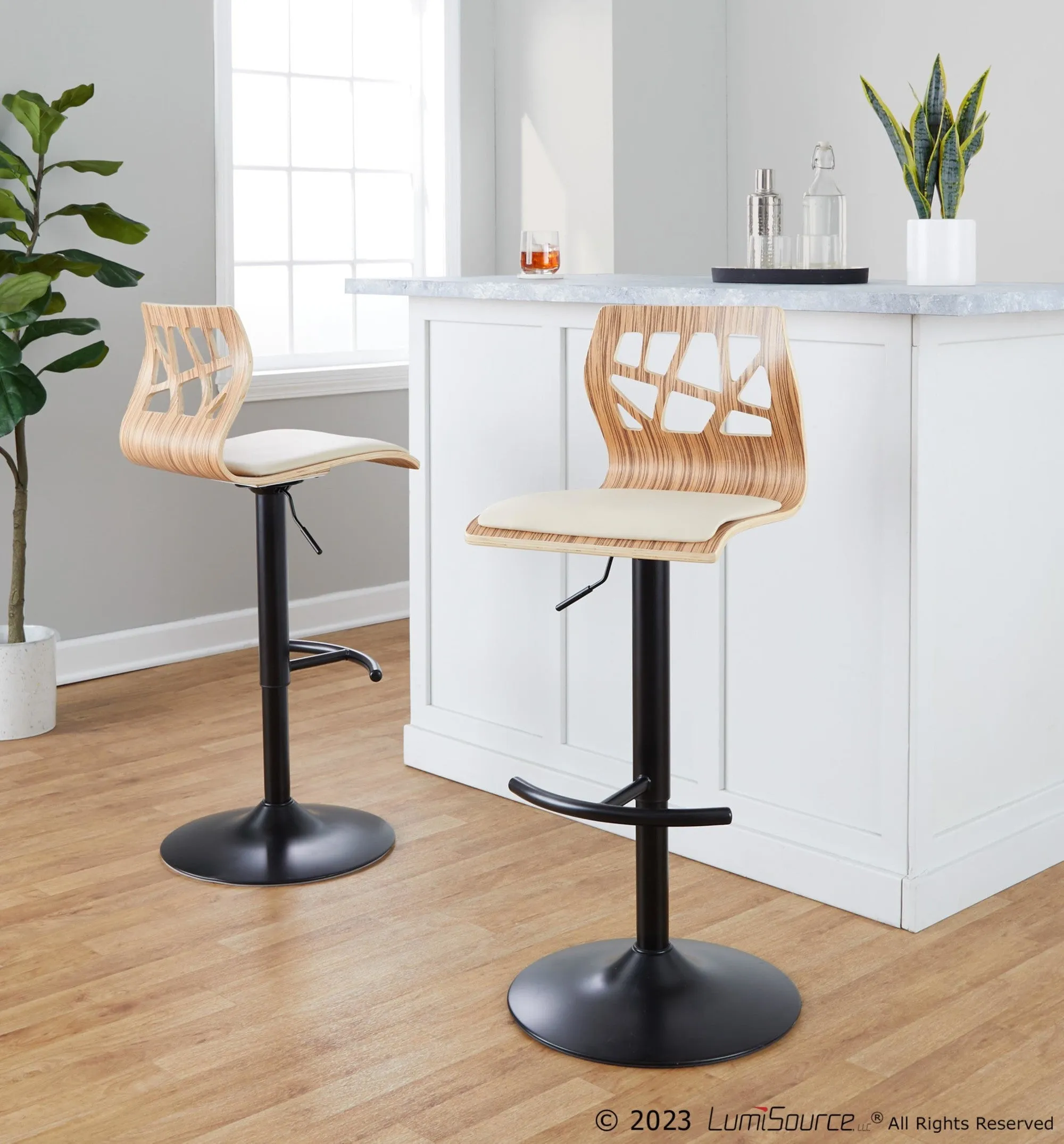 Folia Adjustable Barstool - Set of 2 By LumiSource - BS-FOLIAPU-RT2 BKNACR2