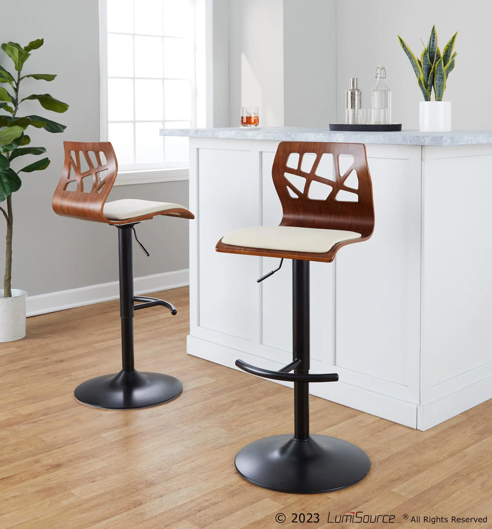 Folia Adjustable Barstool - Set of 2 By LumiSource - BS-FOLIAPU-RT2 BKNACR2