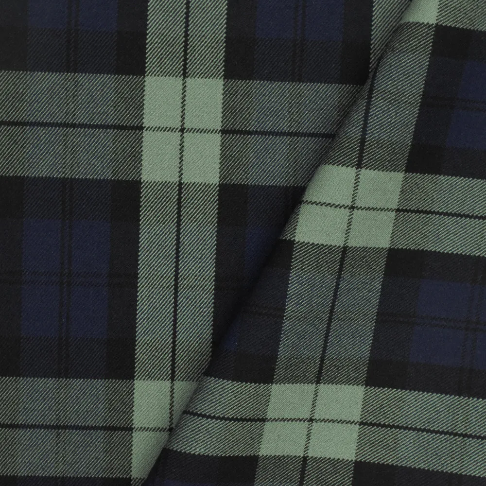 Gray-Blue-Black Plaid Wool-Poly Twill Woven Suiting fabric