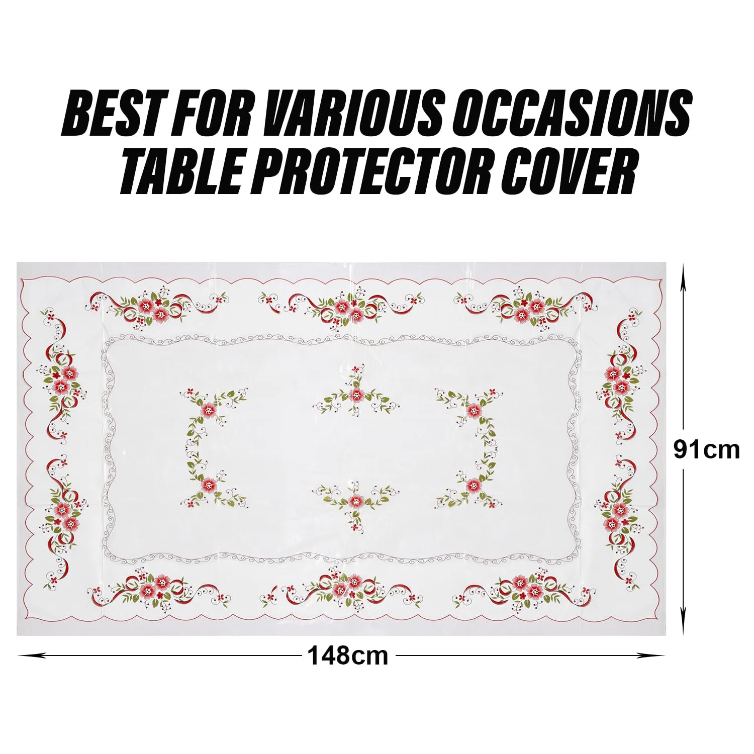 Heart Home Center Table Cover | Alloy PVC Flower Center Table Cover | Luxurious Table Protector for Everyday Use | 40x60 Inch | White & Red