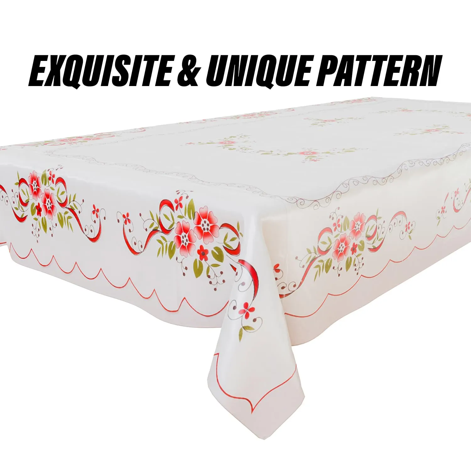 Heart Home Center Table Cover | Alloy PVC Flower Center Table Cover | Luxurious Table Protector for Everyday Use | 40x60 Inch | White & Red