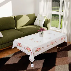 Heart Home Center Table Cover | Alloy PVC Flower Center Table Cover | Luxurious Table Protector for Everyday Use | 40x60 Inch | White & Red