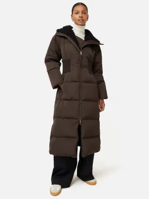 Hooded Down Maxi Puffer | Brown