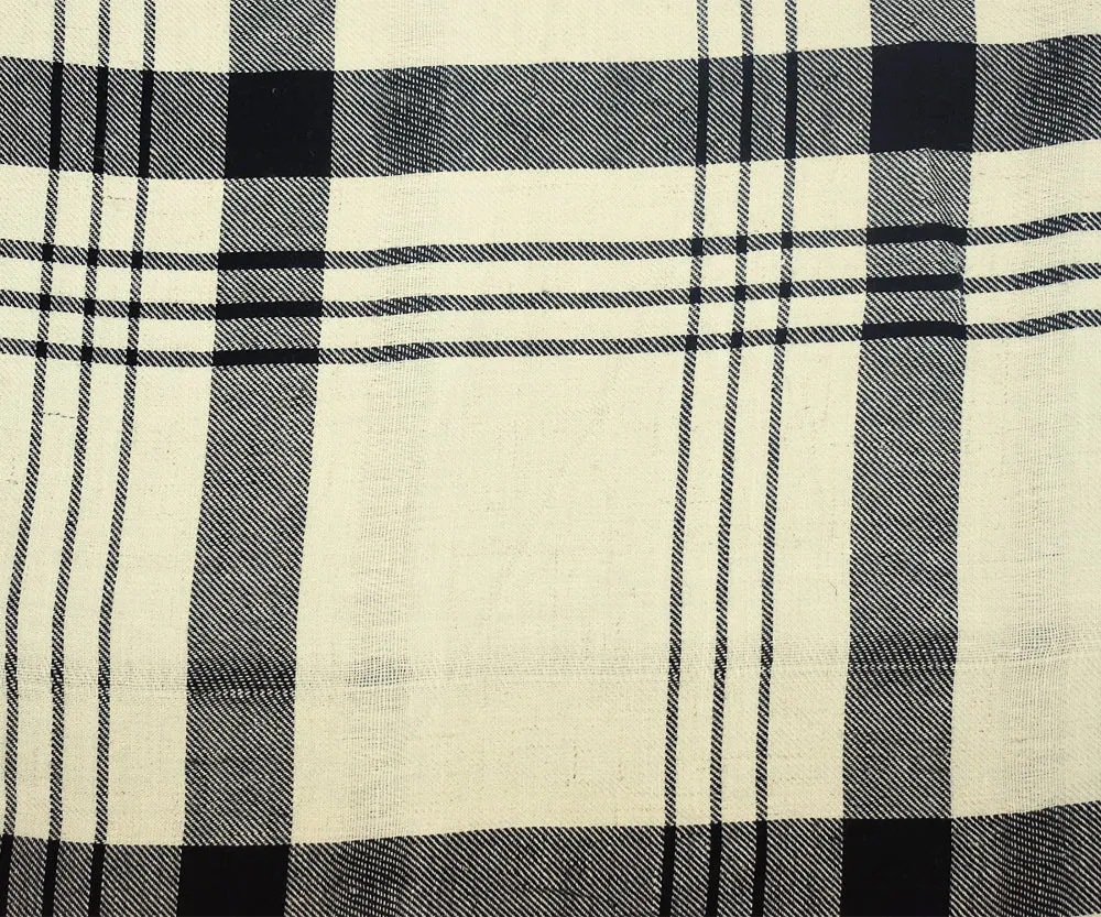 Ivory-Black-White Plaid Printed Rayon Twill Woven Fabric