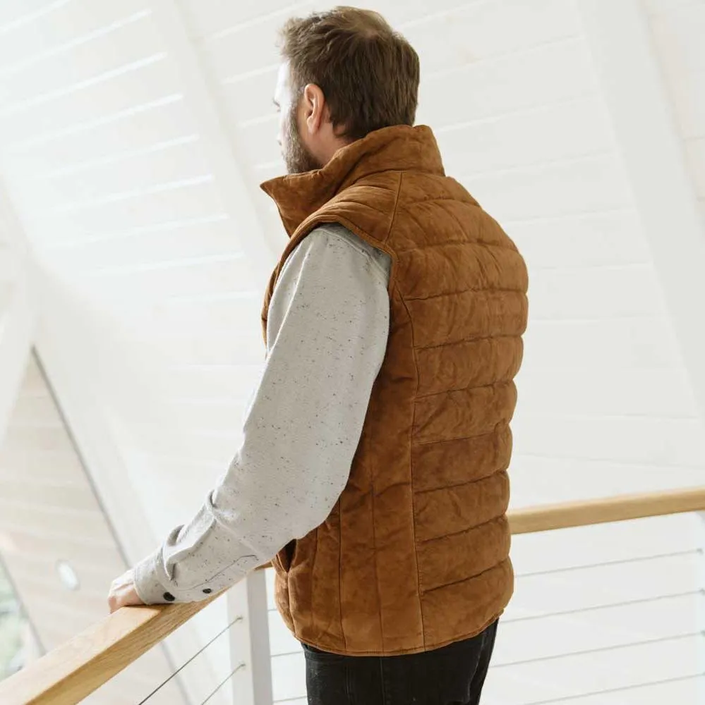 Jackson Suede Leather Down Vest | Caramel