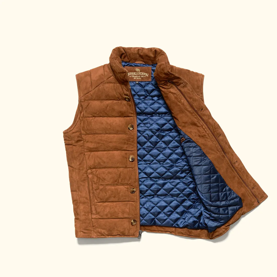 Jackson Suede Leather Down Vest | Caramel