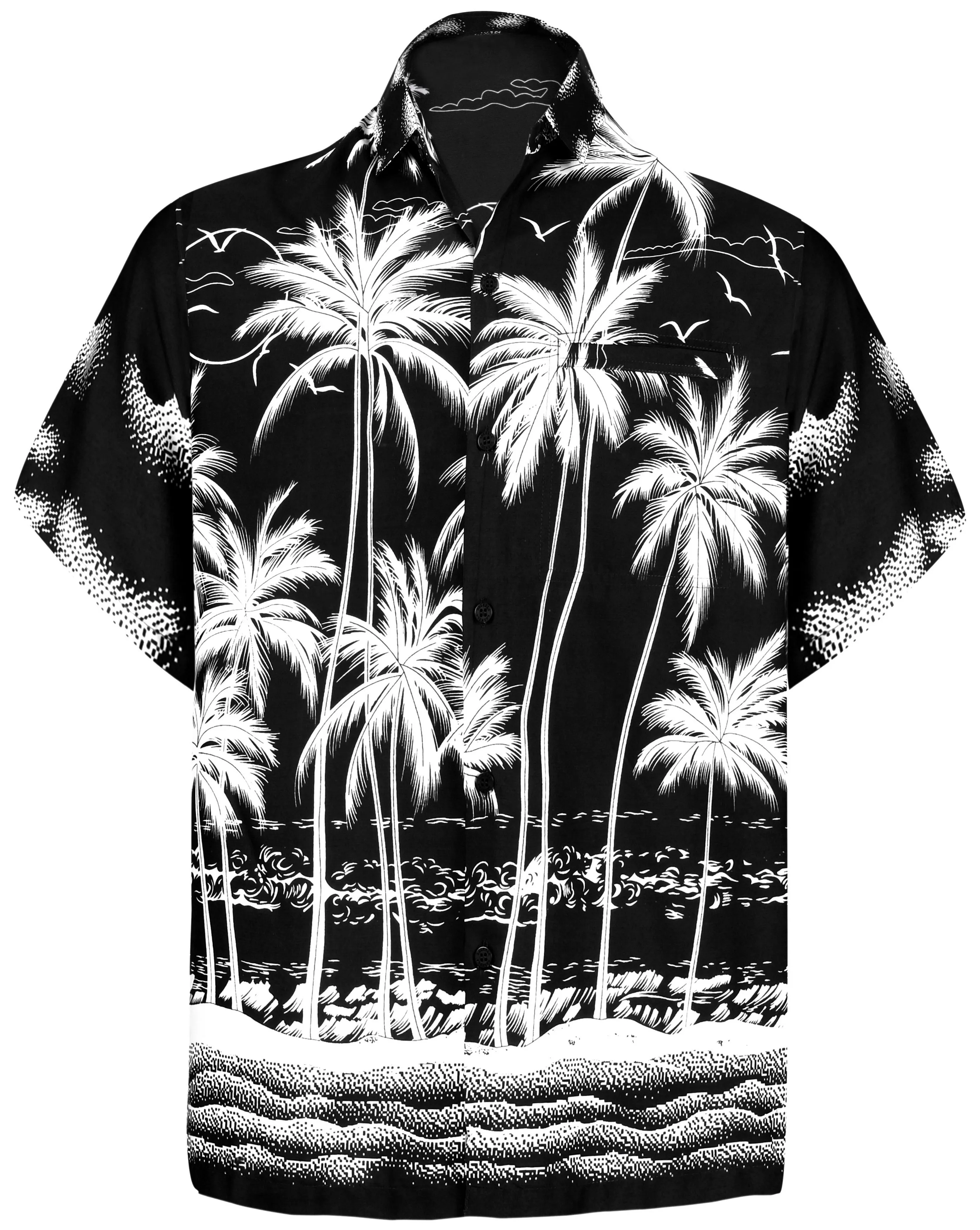 LA LEELA Men Casual Beach hawaiian Shirt for Aloha Tropical Beach front Short sleeve Black