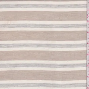 Light Tan/Ivory/Grey Stripe Cotton Lawn Fabric