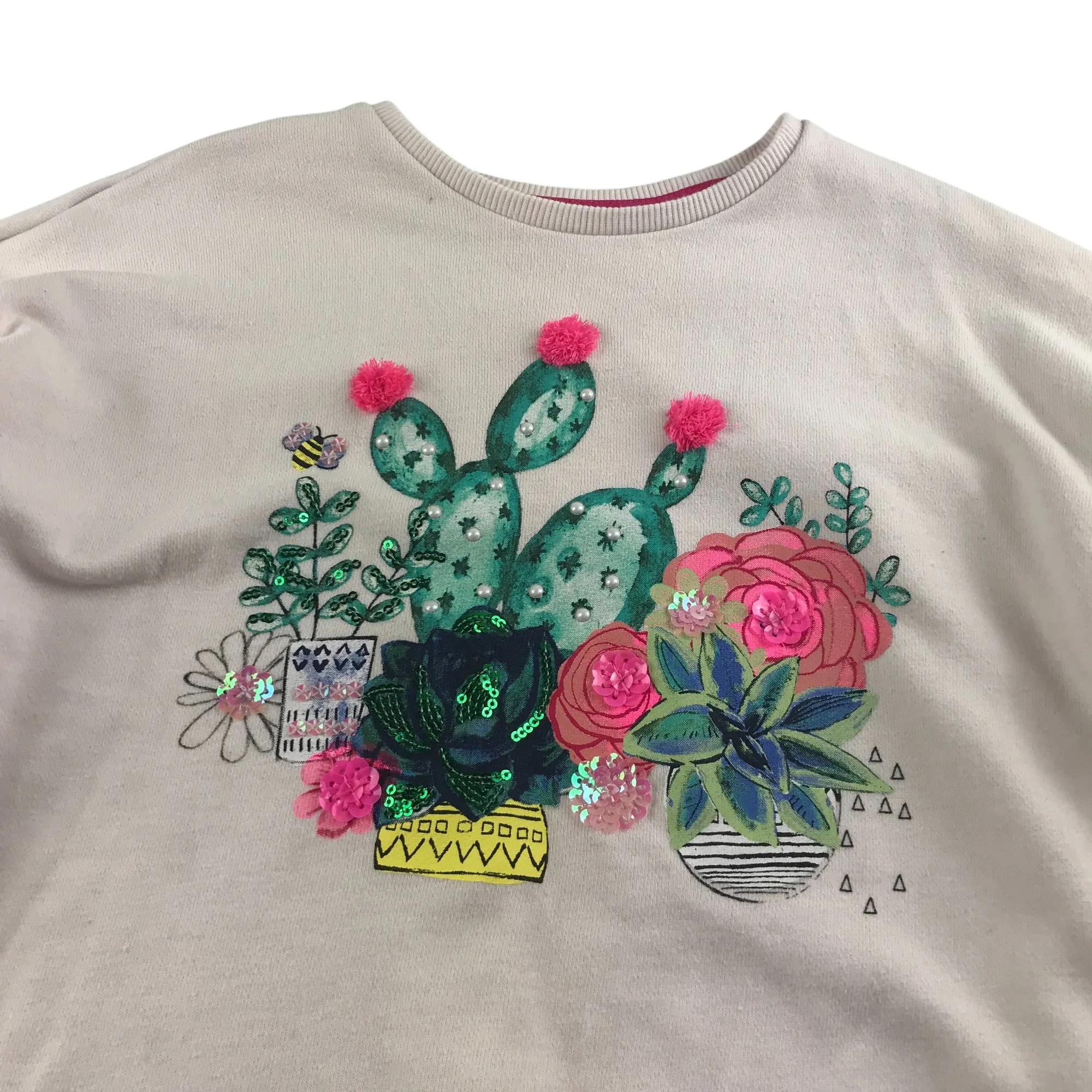 M&S sweater 7-8 years white floral cactus